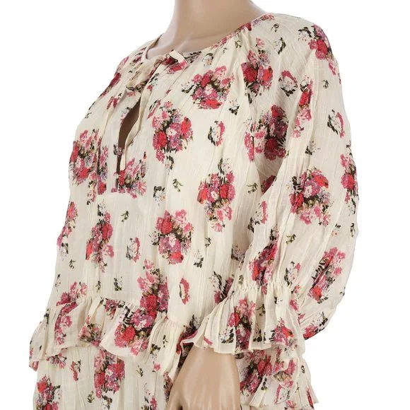 POL Floral Print Tiered Ruffle Trim Hem Mini Dress Large - Picture 7 of 9